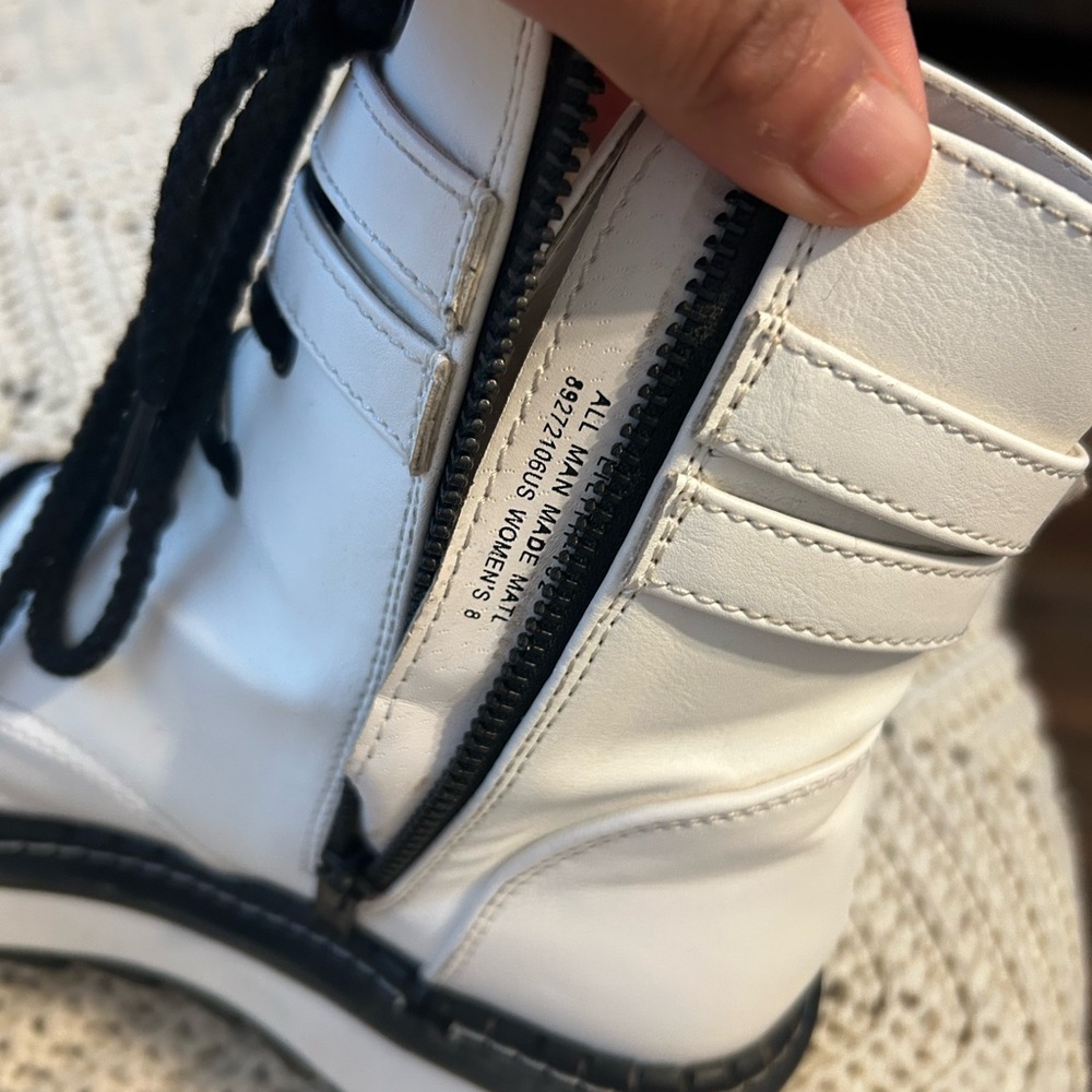 Demonia White Combat Boots with Black Accents - Picture 8 of 10